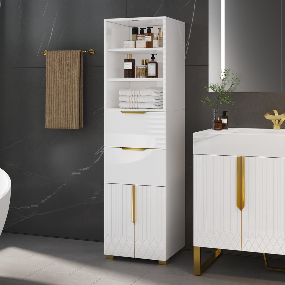 Aro 59" Freestanding Bathroom Storage Cabinet with Shelves, Drawers & Doors window image