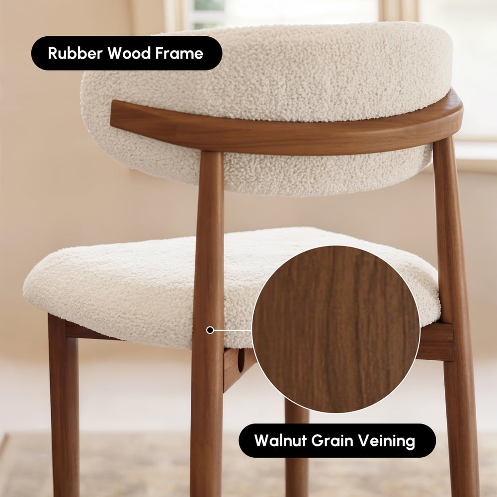 Modern Walnut Boucle Counter Stool with Wooden Legs, 1 Piece window image