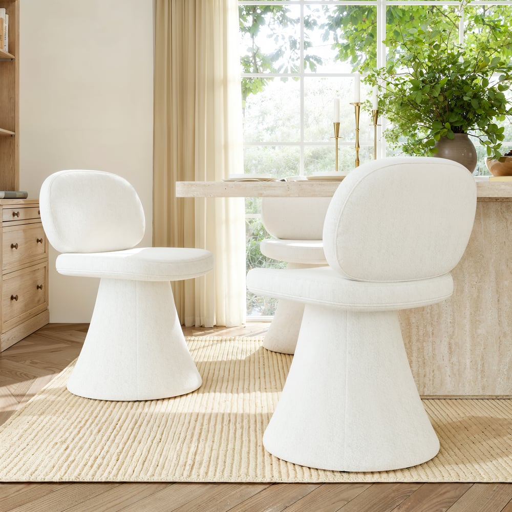 Warm White Performance Chenille Swivel Dining Chair, 1 Piece window image