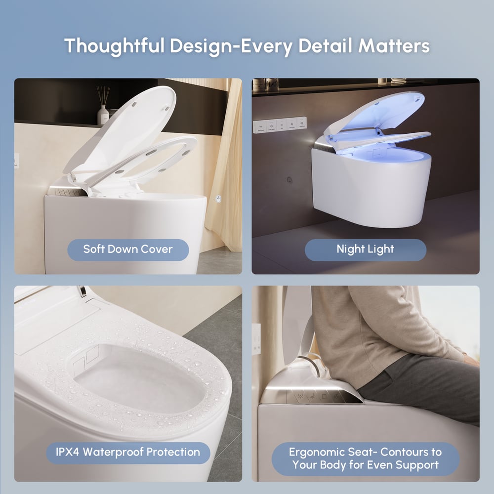 Fitro H3 Wall-Mounted Smart Bidet Toilet with Built-In Tank, Foam Shield, cUPC & ETL window image