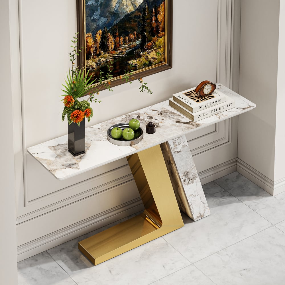 Silexa 60" Modern Console Table with White Sintered Stone Top window image