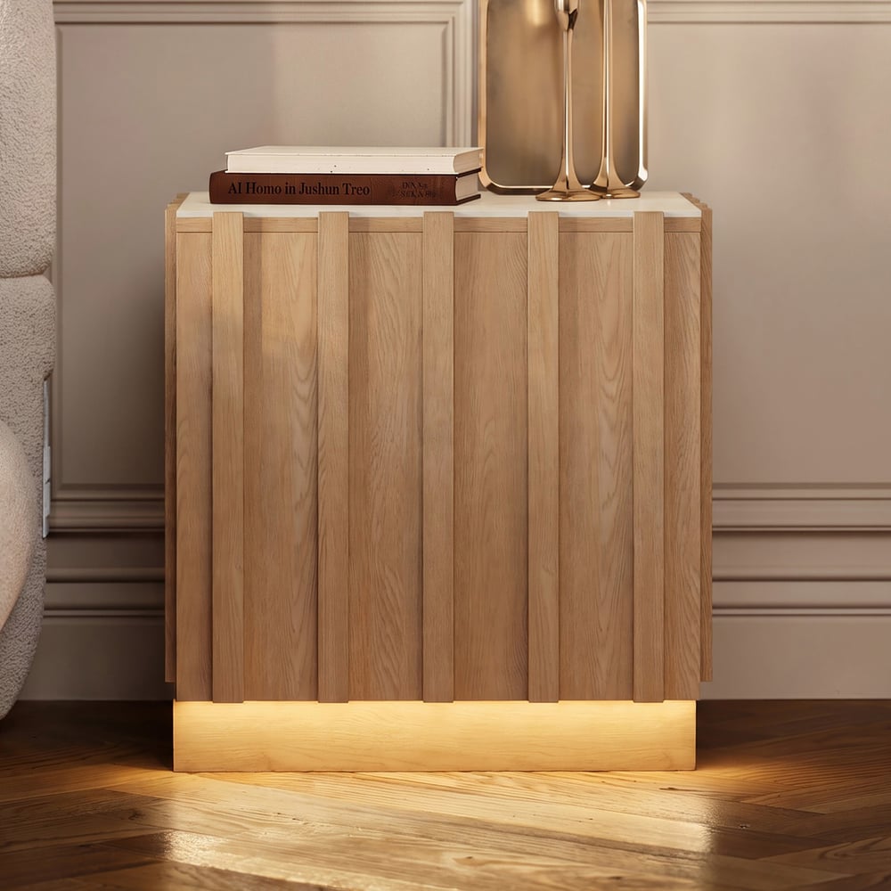 Aura Ash Wood Led Nightstand with Charging Station,Set of 2 window image