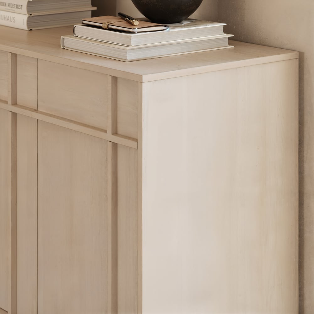 Mid Century Modern 60" Whitewash Wood Sideboard with Storage & Adjustable Shelves window image