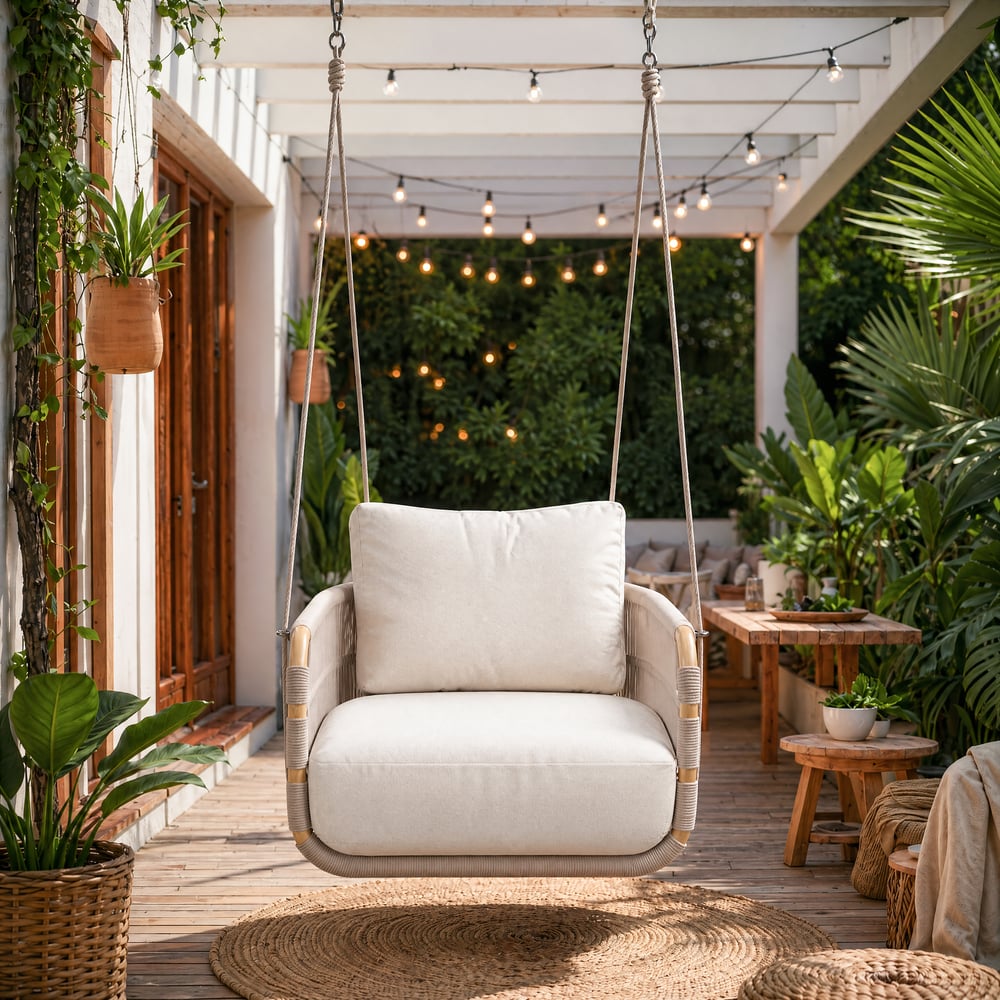 Costra Aluminum and Handwoven Rope Patio Hanging Swing Chair Single Seater window image