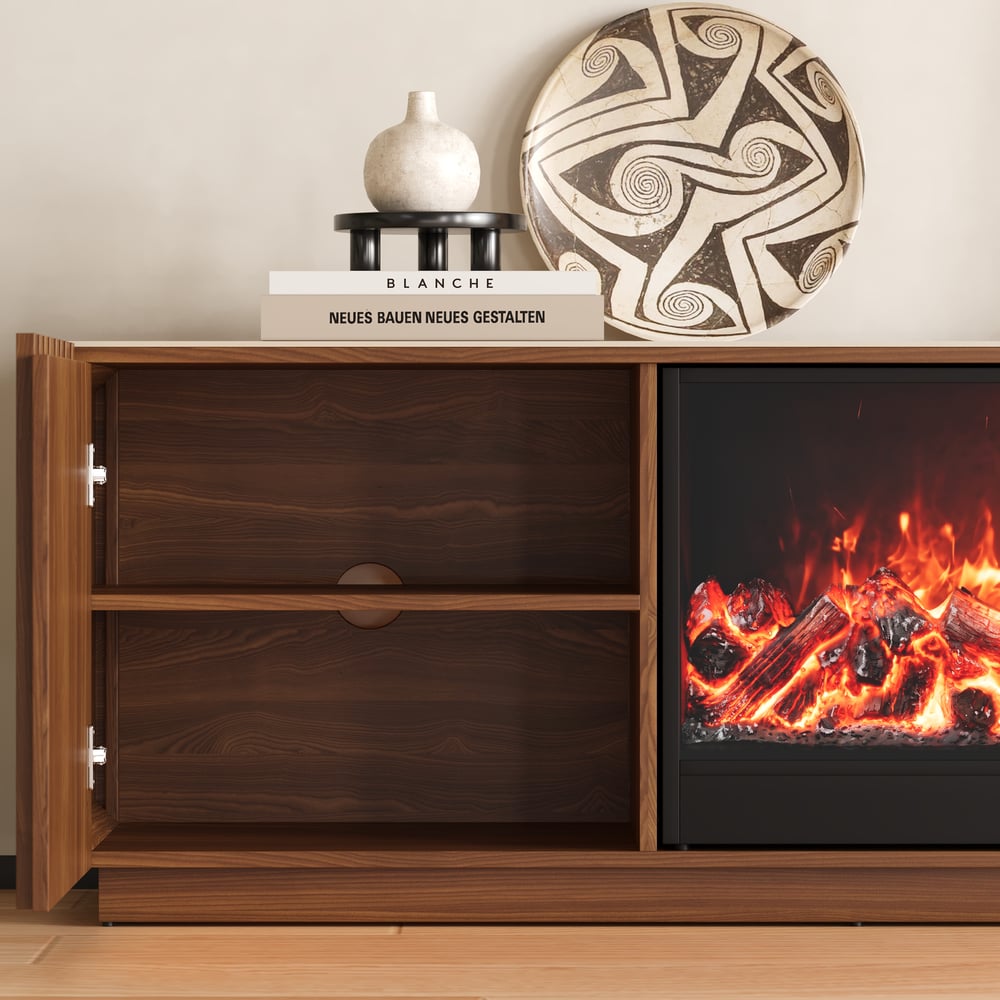 Aura 84" Sintered Stone Top Electric Fireplace TV Stand window image