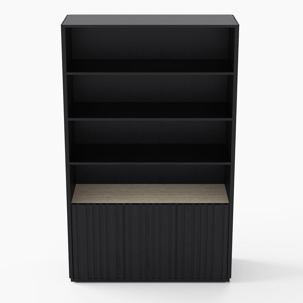 Aura 47" Ash Wood Fluted Bookcase With Sintered Stone Top window image