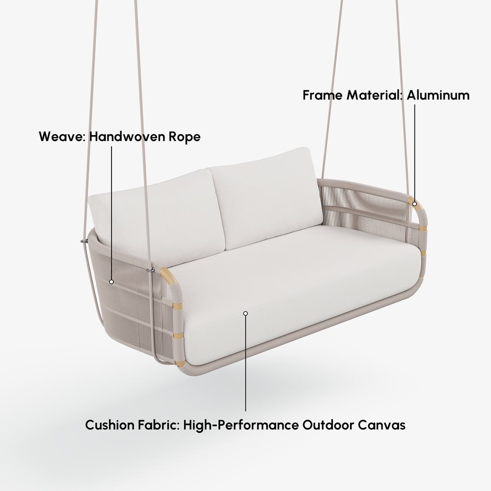 Costra 2-Seater Outdoor Aluminum Handwoven Rope Hanging Swing Chair window image