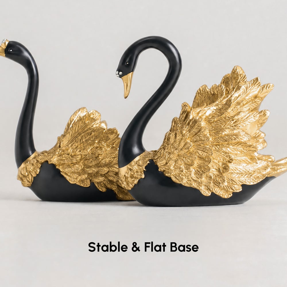2-Piece Resin Swan Figurines, Black & Gold Decorative Storage Set window image