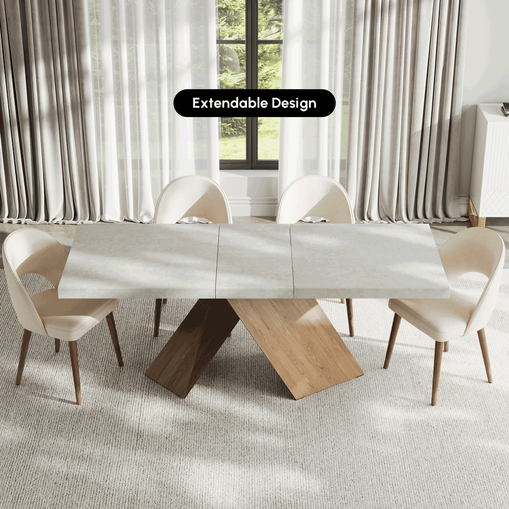 63"-79" Extendable Wood Dining Table Set with 6 Chairs | Homary