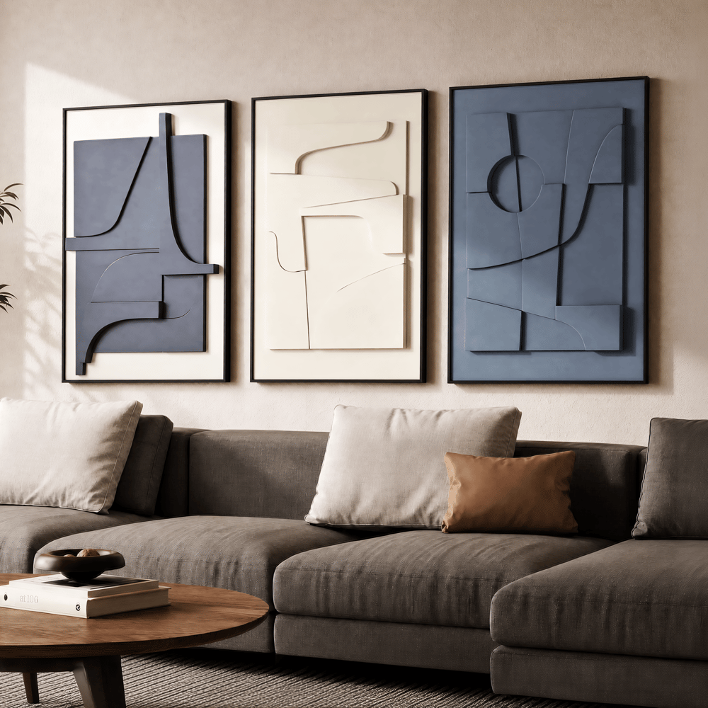 3-Piece 3D Textured Abstract Wall Art Set with Alloy Frames 70cm