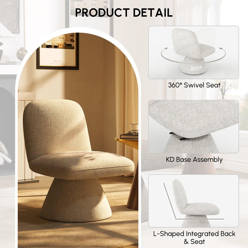 Warm White Boucle Swivel Accent Chair Slipper Lounge | Homary