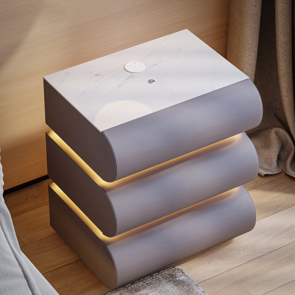 Humply Leather 3-Drawer Smart LED Nightstand｜Homary