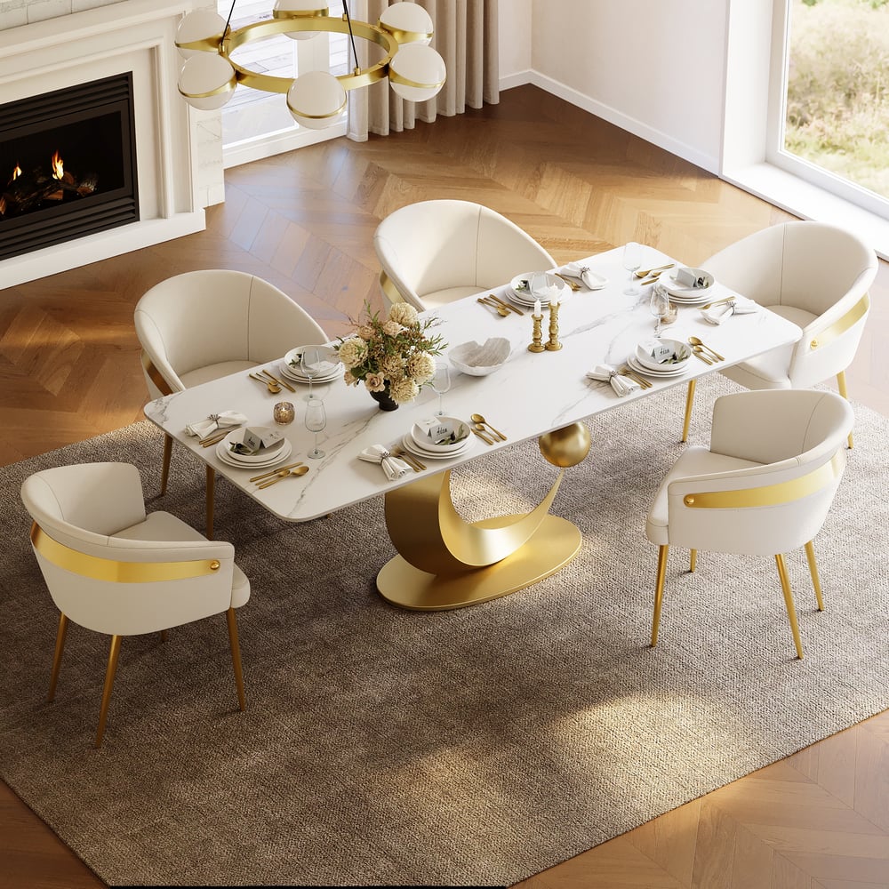 Dining Set 71.3" Rectangle Sintered Stone Table with 6 Chairs｜Homary