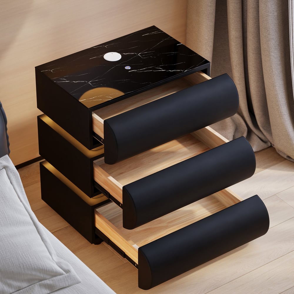 Humply Leather 3-Drawer Smart LED Nightstand｜Homary