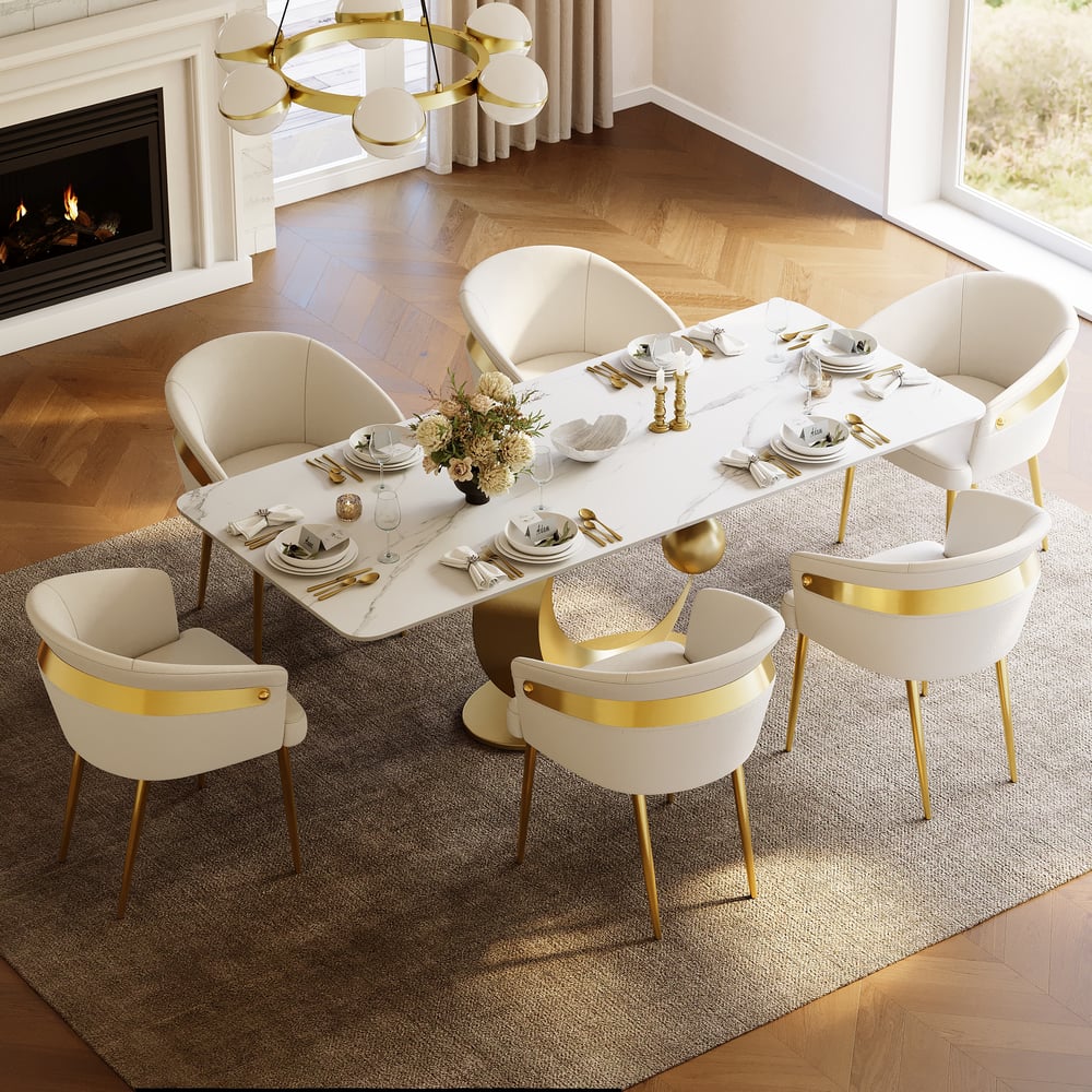Dining Set 71.3" Rectangle Sintered Stone Table with 6 Chairs｜Homary