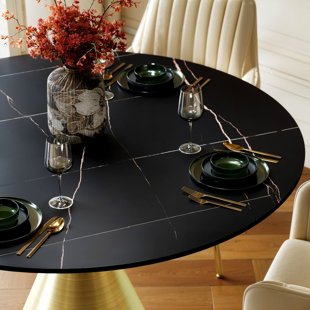 47" Round Matte Sintered Stone Dining Table | Homary