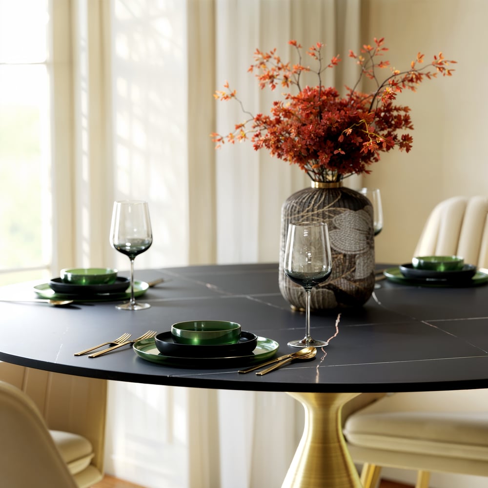 47" Round Matte Sintered Stone Dining Table | Homary