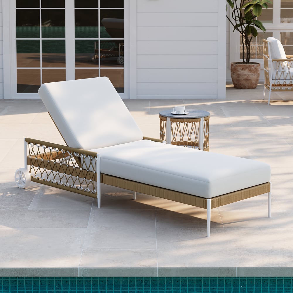 Adjustable Rope Woven Outdoor Lounge Chair with Cushions & Wheels | Homary