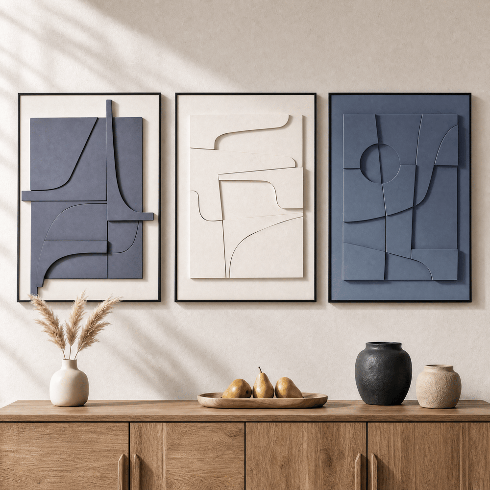 3-Piece 3D Textured Abstract Wall Art Set with Alloy Frames 70cm