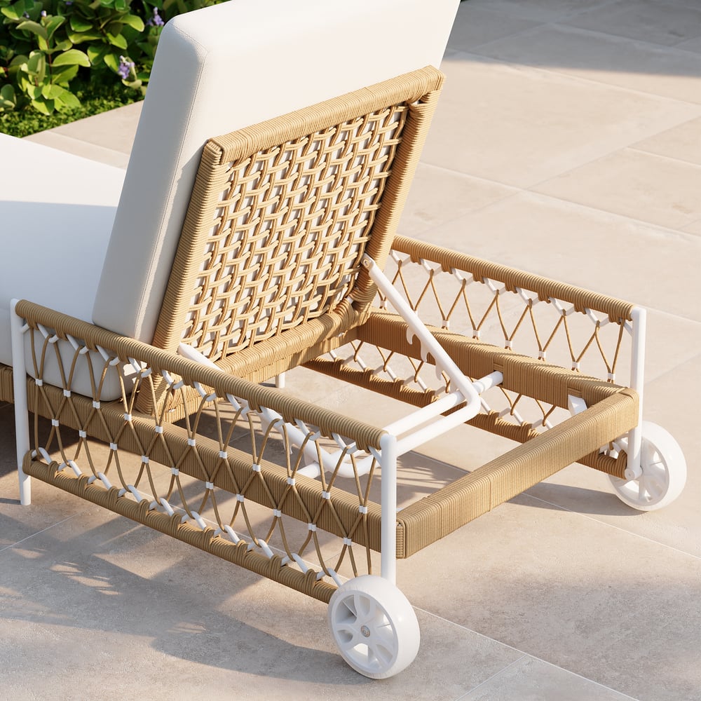 Adjustable Rope Woven Outdoor Lounge Chair with Cushions & Wheels | Homary