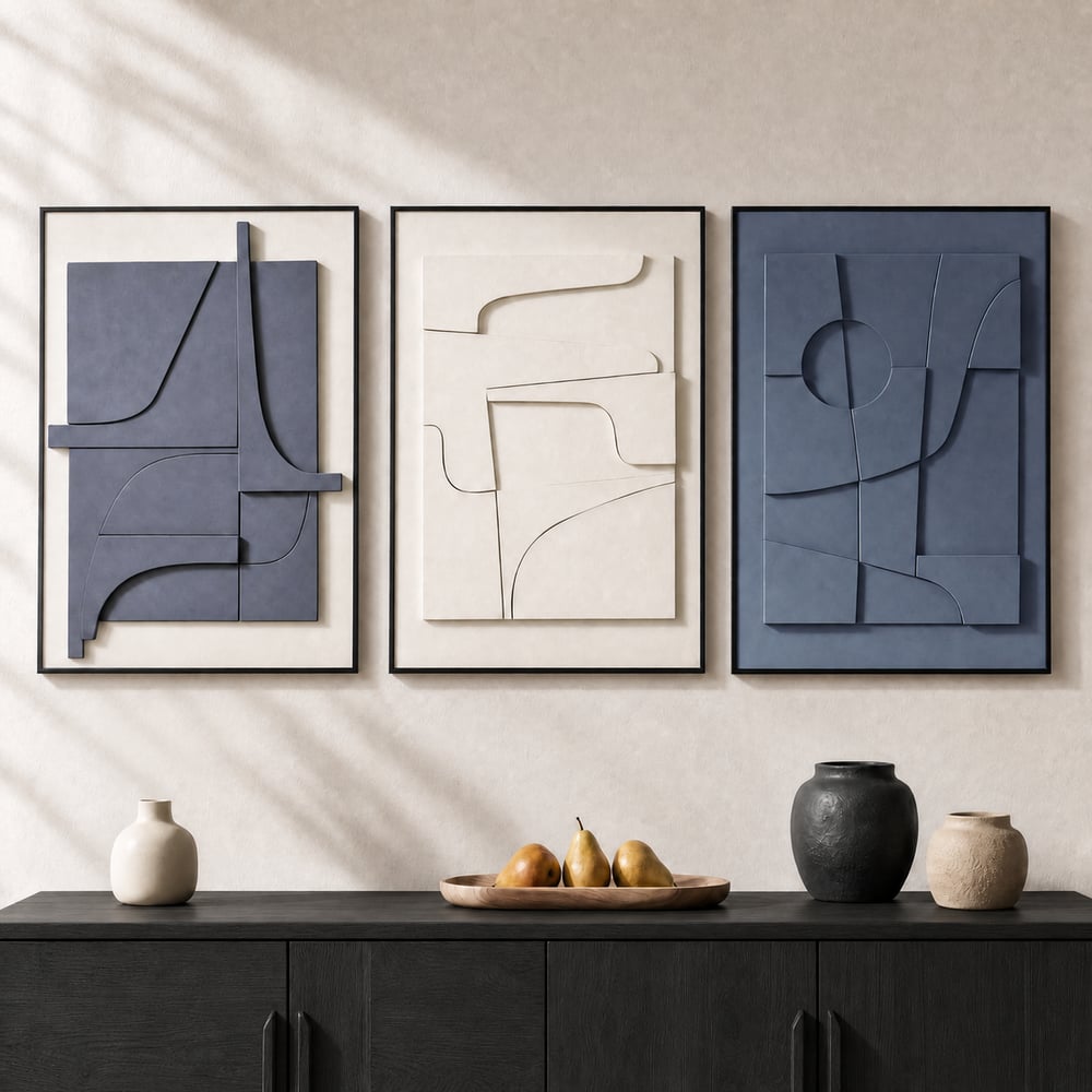 3-Piece 3D Textured Abstract Wall Art Set with Alloy Frames 70cm