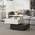 Modern Black & Khaki Lift Top Small Square  Sintered Stone Coffee Table with Storage