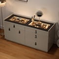 Modern 47"W Glass 4 Drawer Dresser with Light Closet Island with Jewelry Storage & Doors