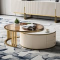 Grovyn Round Nesting Coffee Table Set with Sintered Stone Top(28"-32")