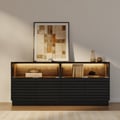 Lumoe Modern Black Rectangular Acrylic LED Lights TV Stand with Storage Media Console