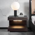 Rustic Wood Nightstand with 1 Drawer C-shaped Side Table with Light