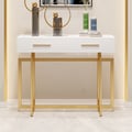 40" Narrow Console Table with Storage Drawers White Entryway Table with Metal Legs