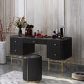 Bline Black Makeup Vanity Table Faux Marble Dressing Table with Drawers Stainless Steel