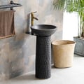 Antique Black Pedestal Sink Gaolin Wash Sink without Drain & Faucet Outdoor and Indoor