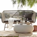 Outdoor PE Rattan Loveseat with Cushion Pillows Included Patio Sofa Metal Legs