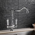Porcelain Double Handles Single Hole Brass Kitchen Faucet in Polished Chrome