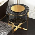 Round Black Marble Gold End Table with Storage Nightstand 2 Tier