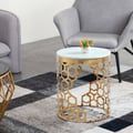 Currs Gold Glam Round End Table with Marble Top Side Table