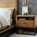 Rustic Nightstand Walnut Pine Wood Bedside Table with 1 Drawer in Black