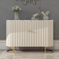 Epaule Off White Modern Sideboard Buffet PU Leather Cabinet with Doors&Drawers Gold