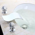 Deck Mount Widespread Waterfall 2 Crystal Handle Bathroom Sink Faucet Solid Brass