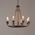 Candlely Rustic Flaxen Hemp Rope & Metal 8-Light Round Candelabra Chandelier in Rust
