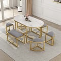 Dining Set 59.1" Affordable Luxury Modern Oval Sintered Stone Dining Table with 6 Chairs