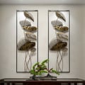 35.8" 2 Pieces Metal Lotus Leaves Wall Decor Set for Living Room with Black Frame