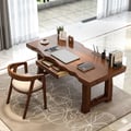59.1" Modern Walnut Home Office Desk with Drawer Storage Pine Wood Desk