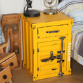 Ctainer Industrial Yellow Nightstand Retro Bedside Storage Cabinet with Door & Drawer