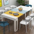 16"-73" Modern Style Rectangle Folding Wold Dining Table White & Blue Seats 2-8 People