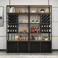 Industrial Tall Wine Rack Floor Home Bar Cabinet with Glass Rack & Bottle Holder