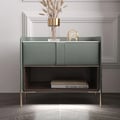 Modern Green Nightstand Sintered Stone Top Bedside Table with Charger & Light