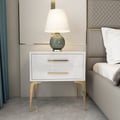 Modern White Bedside Table Glossy 2-Drawer Classic Bedside Cabinet High Legs