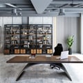 70.9'' Walnut wood executive desk rectangular and industrial style straight desk